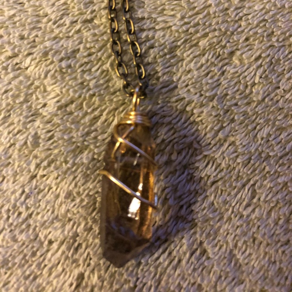Wire Wrap Raw Smokey Quartz Necklace - Picture 5 of 8